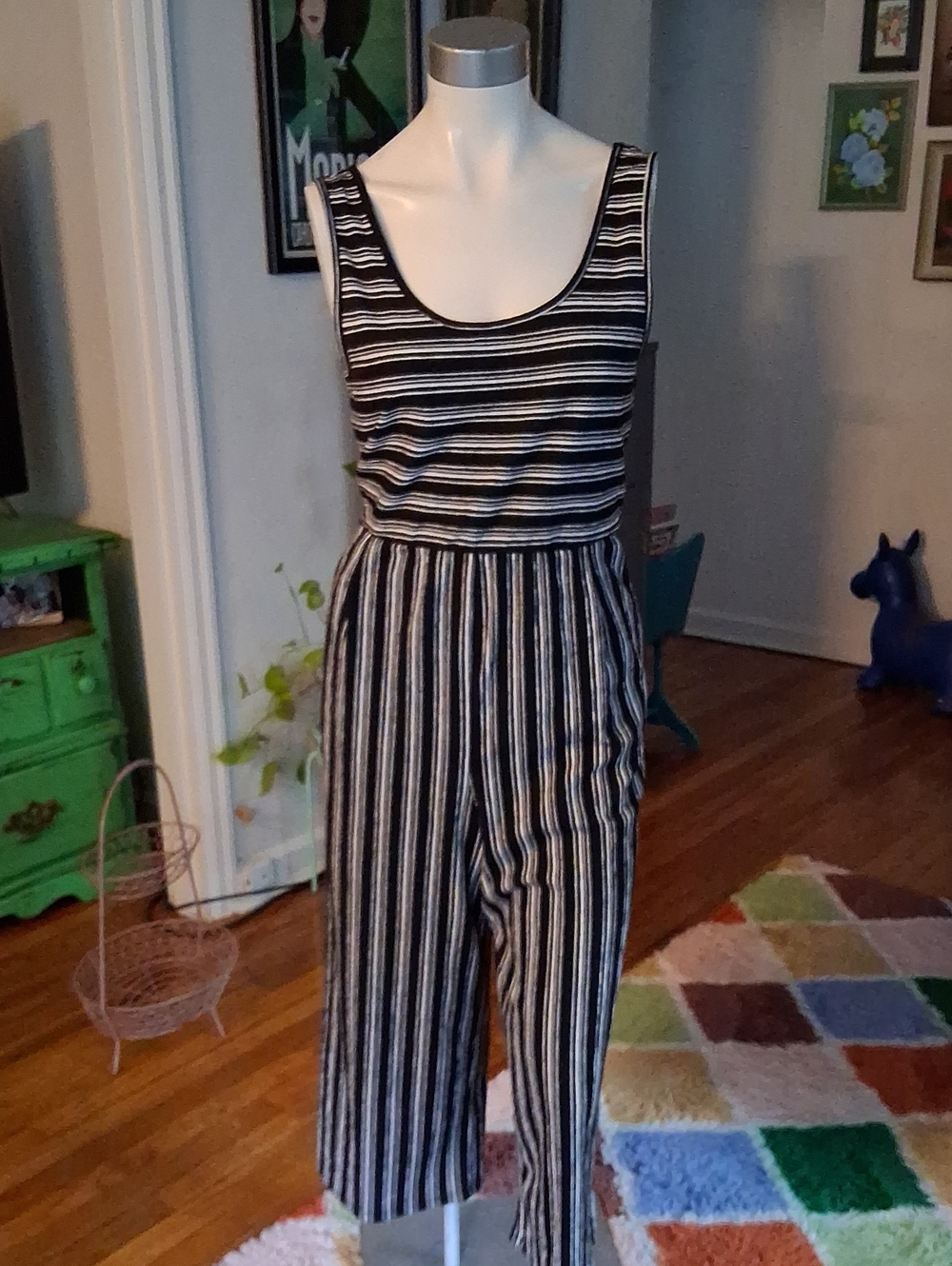 Xhilaration Black and White Striped Sleeveless Jumpsuit